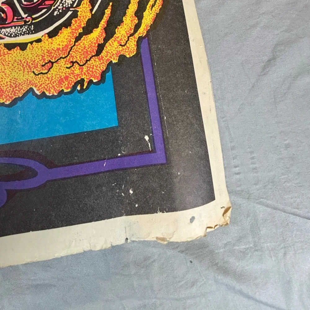 Vintage 1970s Black Light Poster Hot‎ Rod Grim Reaper 34.75x3 Inch